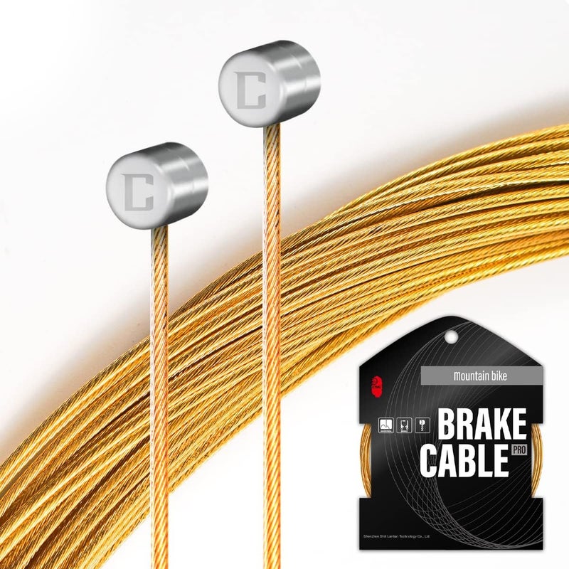 CNC Bike Brake Cable for Mountain Bike 1.5x2100mm，Pro Slick Polished Bicycle Brake Cable for Shimano/Sram with End Caps，Gold. - Image 2